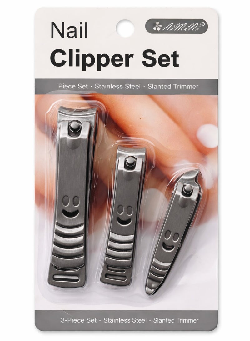 MAXLADY 3-Piece Nail Clipper Set with Slanted Trimmer – Stainless Steel Nail Cutters for Fingernails & Toenails – Home & Travel Use - Image 1